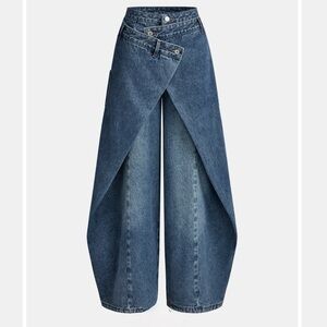 Commense Cross-Front Dark Blue Wide-Leg Jeans, size XL